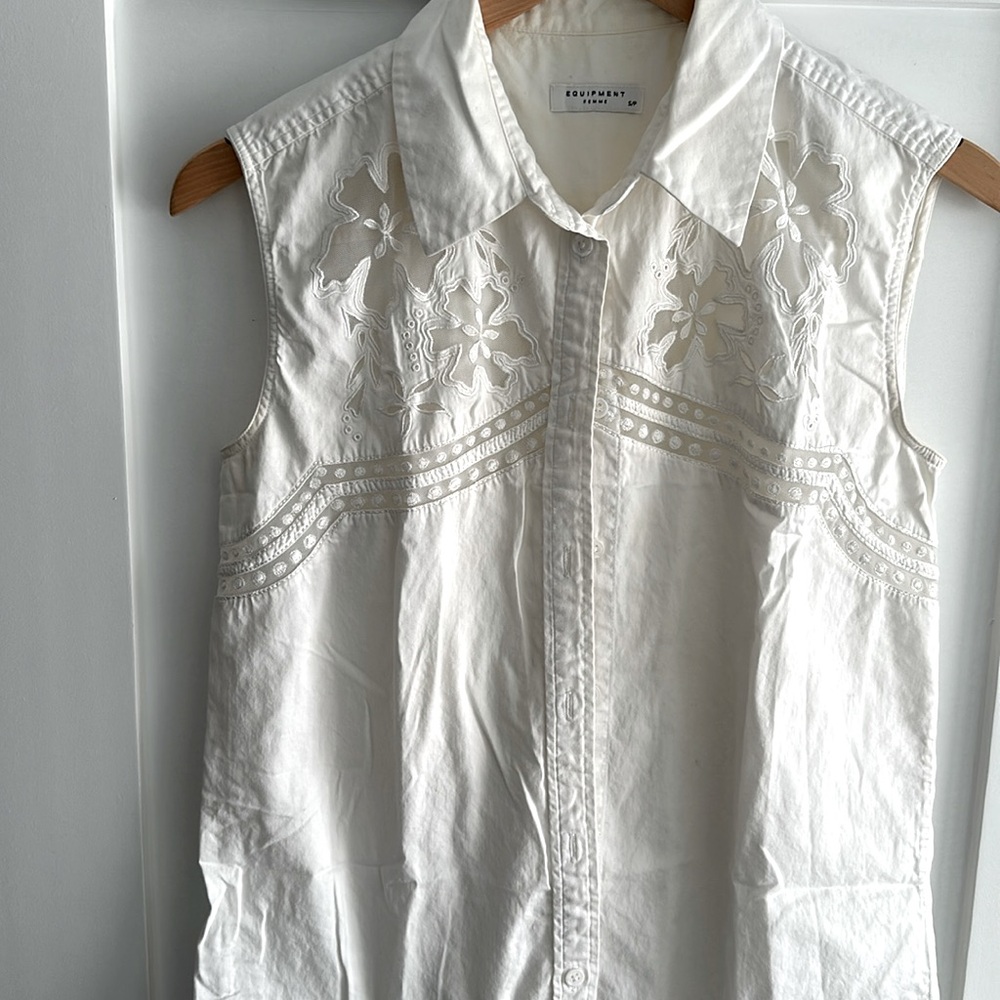Equipment white button down with floral lace